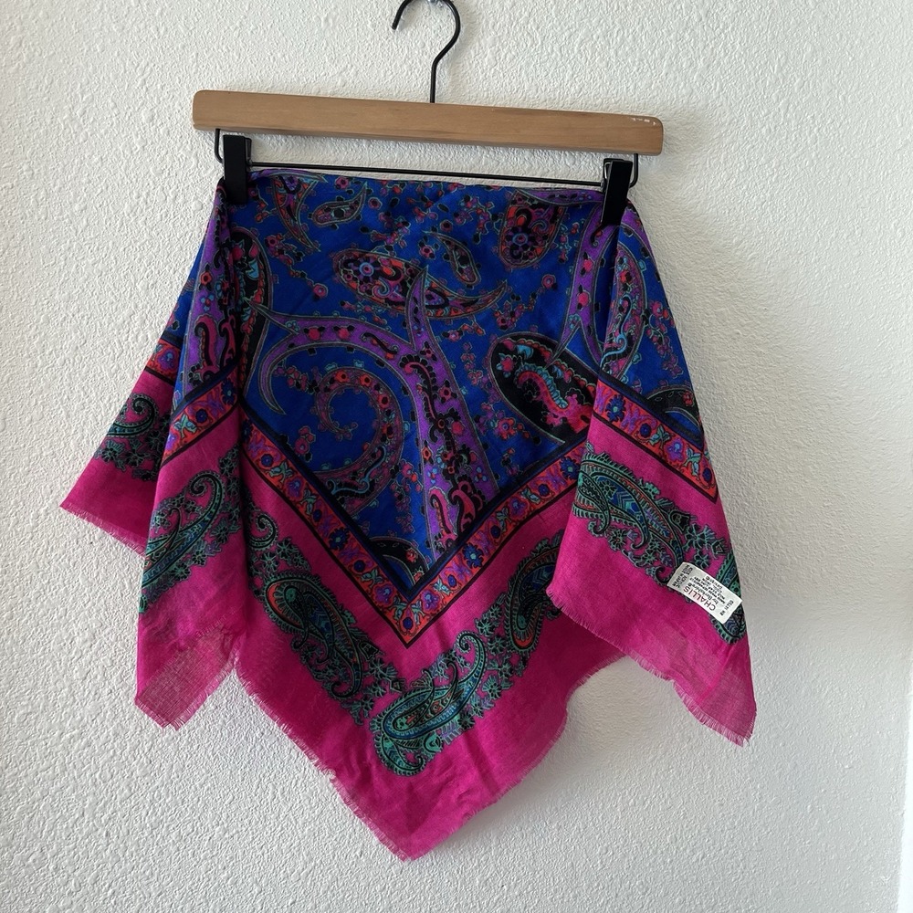 Vintage Challis by Berkshire Scarf Fuscia Floral Multicolor Approx 29x29 Square
